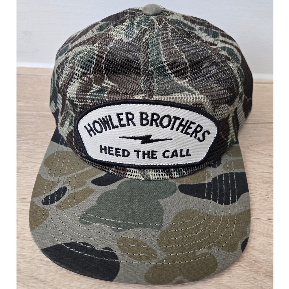 Howler Brothers Heed The Call Camo Trucker Hat Mesh Snapback Cap Green Brown